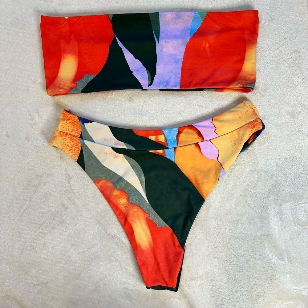Multicolor Printed Bikini Two Piece High Waist Bikini Swimsuit Size S